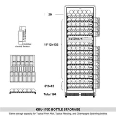 KingsBottle 24" Large Wine Refrigerator With Glass Door 164 Bottle - KBU170DX - The Home Selection