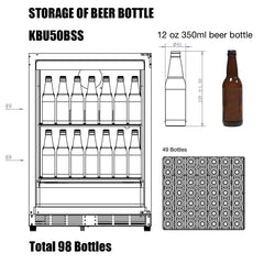 KingsBottle 48 Inch Glass Door Wine And Beverage Fridge Center Built In - KBU50BW3 - The Home Selection