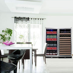 KingsBottle 56" Upright Wine And Beverage Refrigerator Combo With Glass Door - KBU100BW2-SS - The Home Selection