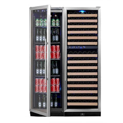 KingsBottle 72" Tall Beer And Wine Refrigerator Combo With Glass Door with Stainless Steel Trim - KBU170BW3 - The Home Selection