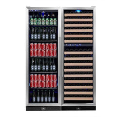 KingsBottle 72" Tall Beer And Wine Refrigerator Combo With Glass Door with Stainless Steel Trim - KBU170BW3 - The Home Selection