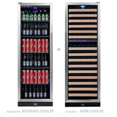 KingsBottle 72" Tall Beer And Wine Refrigerator Combo With Glass Door with Stainless Steel Trim - KBU170BW3 - The Home Selection
