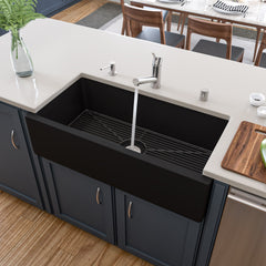 Alfi 36" Reversible Smooth / Fluted Single Bowl Fireclay Farm Sink - Black Matte