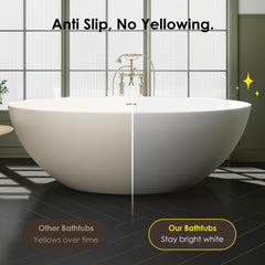 Altair Cacciar 67" x 39" Solid Surface Soaking Bathtub in Matte White with Matte White Drain and Integrated Overflow - 52967-BAT-MW