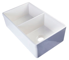 Alfi White 32  Decorative Lip Apron Double Bowl Fireclay Farmhouse Kitchen Sink - AB539-W