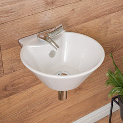 Alfi White 17" Round Wall Mounted Ceramic Sink with Faucet Hole - White