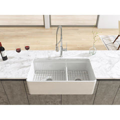 LaToscana Kitchen Sink Fireclay Farmhouse Apron Double Bowl 30 x 19 x 10 Reversible Inside Ledge for Cutting Boards - LDL3619 - The Home Selection
