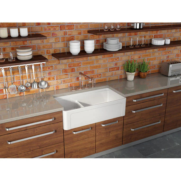 LaToscana Kitchen Sink Fireclay Farmhouse Apron Double Bowl 30 x 19 x 10 Reversible Inside Ledge for Cutting Boards - LDL3619 - The Home Selection