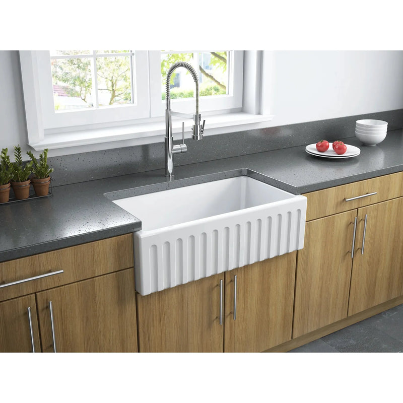 LaToscana Kitchen Sink Fireclay Farmhouse Apron Single Bowl 33 x 18 x 10 - LFS3318 - The Home Selection