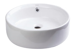 EAGO 16" ROUND CERAMIC ABOVE MOUNT BATHROOM BASIN VESSEL SINK - White
