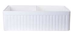 Alfi White 32  Fluted Apron Double Bowl Fireclay Farmhouse Kitchen Sink - AB532