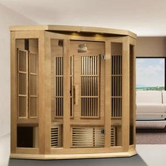 Maxxus 3 Person Corner Near Zero EMF FAR Infrared Sauna - Canadian Hemlock - MX-K356-01-ZF - The Home Selection