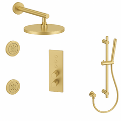 Fortis Shower Kits Lineabox 3 Way Vertical Round Kit Shower Bar Body Spray - Brushed Gold