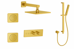 Fortis Shower Kits Lineabox 3 Way Horizontal Square Kit Shower Bar Body Spray - Brushed Gold