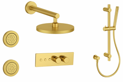 Fortis Shower Kits Lineabox 3 Way Horizontal Round Kit Shower Bar Body Spray - Brushed Gold