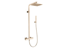 Fortis Shower Column 10" Square Rainshower with Thermostatic Mixer - Brushed Gold