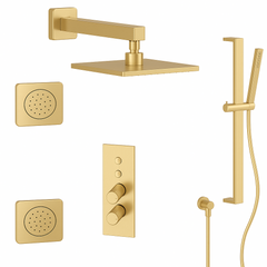 Fortis Shower Kits Lineabox 3 Way Vertical Square Kit Shower Bar Body Spray - Brushed Gold