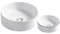 LaToscana Round Fireclay Vessel Bathroom Sink 15 3/4" x 4 3/4" Gloss White - Gold