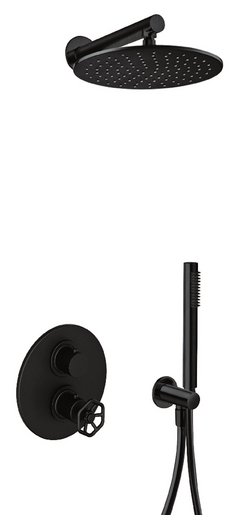 Fortis Shower Kits Industrial 2 Way Thermostatic Round Shower Kit Hand Held - Matte Black