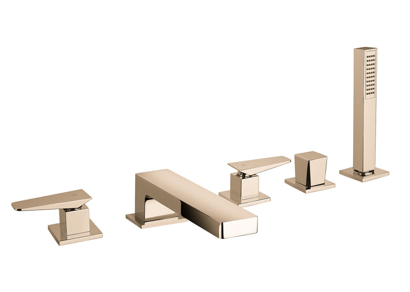 LaToscana Quadro Roman Tub With Diverter And Hand Held Brushed Gold