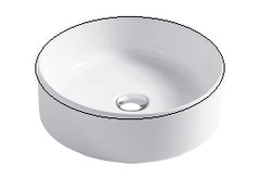 LaToscana Round Fireclay Vessel Bathroom Sink 15 3/4" x 4 3/4" Gloss White - Black