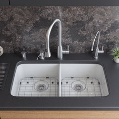 Alfi 32 inch White Double Bowl Fireclay Undermount Kitchen Sink - AB512UM-W