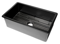 Alfi 32" x 19" Fireclay Single Bowl Undermount / Drop In Kitchen Sink w Grid - Black Matte