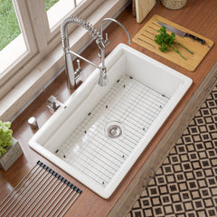 Alfi White 32  x 19  Workstation Step Rim Single Bowl Fireclay Undermount / Drop In Kitchen Sink - ABFS3219SUD-W