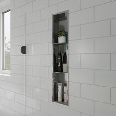 Alfi 8 x 36 Vertical Triple Shelf Bath Shower Niche - Polished Stainless Steel