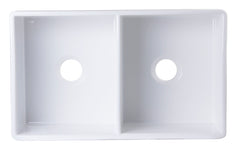 Alfi White 32  Fluted Apron Double Bowl Fireclay Farmhouse Kitchen Sink - AB532