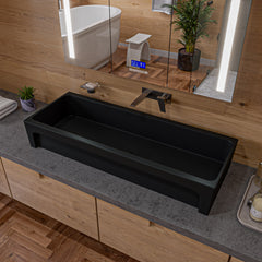 Alfi 48" Black Matte Above Mount Fireclay Bathroom Trough Sink - Black Matte