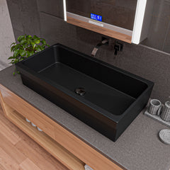Alfi 36" Black Matte Above Mount Fireclay Bathroom Trough Sink - Black Matte