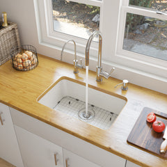 Alfi 24 inch White Single Bowl Fireclay Undermount Kitchen Sink - White