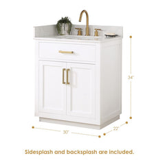 Altair Gavino 30" Single Bathroom Vanity with Grain White Engineered Stone Countertop - 557030