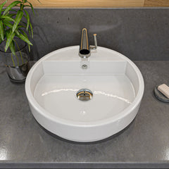 Alfi White 19  Round Semi Recessed Ceramic Sink with Faucet Hole - ABC702