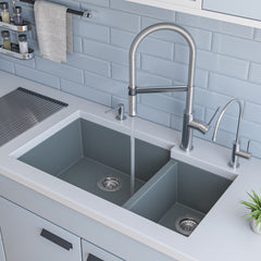 Alfi 34" Double Bowl Undermount Granite Composite Kitchen Sink - Titanium