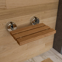 Alfi 16" Wide Foldable Teak Shower Seat with Round Hardware - Polished Chrome