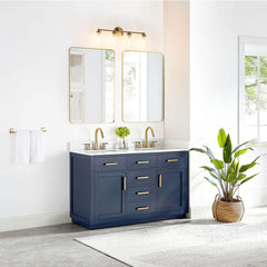 Altair Gavino 54" Double Bathroom Vanity with Grain White Engineered Stone Countertop - 557054