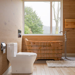 Alfi 59  Free Standing Cedar Wood Bathtub with Bench - AB1103