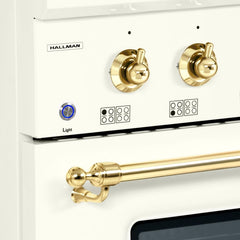 Hallman Classico Series 48" Dual Fuel Freestanding Range in Antique White with Brass Trim - HCLRDF48BSAW