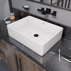 EAGO 20" RECTANGULAR CERAMIC ABOVE MOUNT BASIN VESSEL SINK - White
