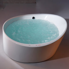 EAGO 66" Round Free Standing Acrylic Air Bubble Bathtub - White