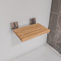 Alfi 16" Wide Foldable Teak Shower Seat with Square Hardware - Brushed Nickel