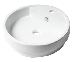 Alfi White 19  Round Semi Recessed Ceramic Sink with Faucet Hole - ABC702