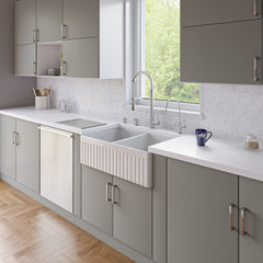 Alfi White 32  Fluted Apron Double Bowl Fireclay Farmhouse Kitchen Sink - AB532