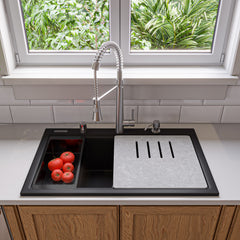 Alfi 33  Granite Composite Workstation Step Rim Single Bowl Drop In Sink with Accessories - AB3418SBDI