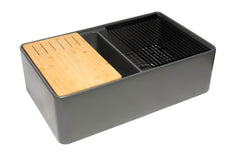 Alfi Workstation 33" x 20" Double Bowl Step Rim Fireclay Farm Sink with Accessories - Gray Matte