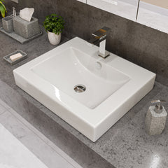 Alfi White 24" Rectangular Semi Recessed Ceramic Sink with Faucet Hole - White