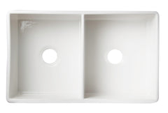 Alfi White 32  Smooth Apron Double Bowl Fireclay Farmhouse Kitchen Sink - AB538-W