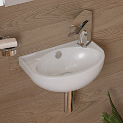 Alfi White 14" Small Wall Mounted Ceramic Sink with Faucet Hole - White